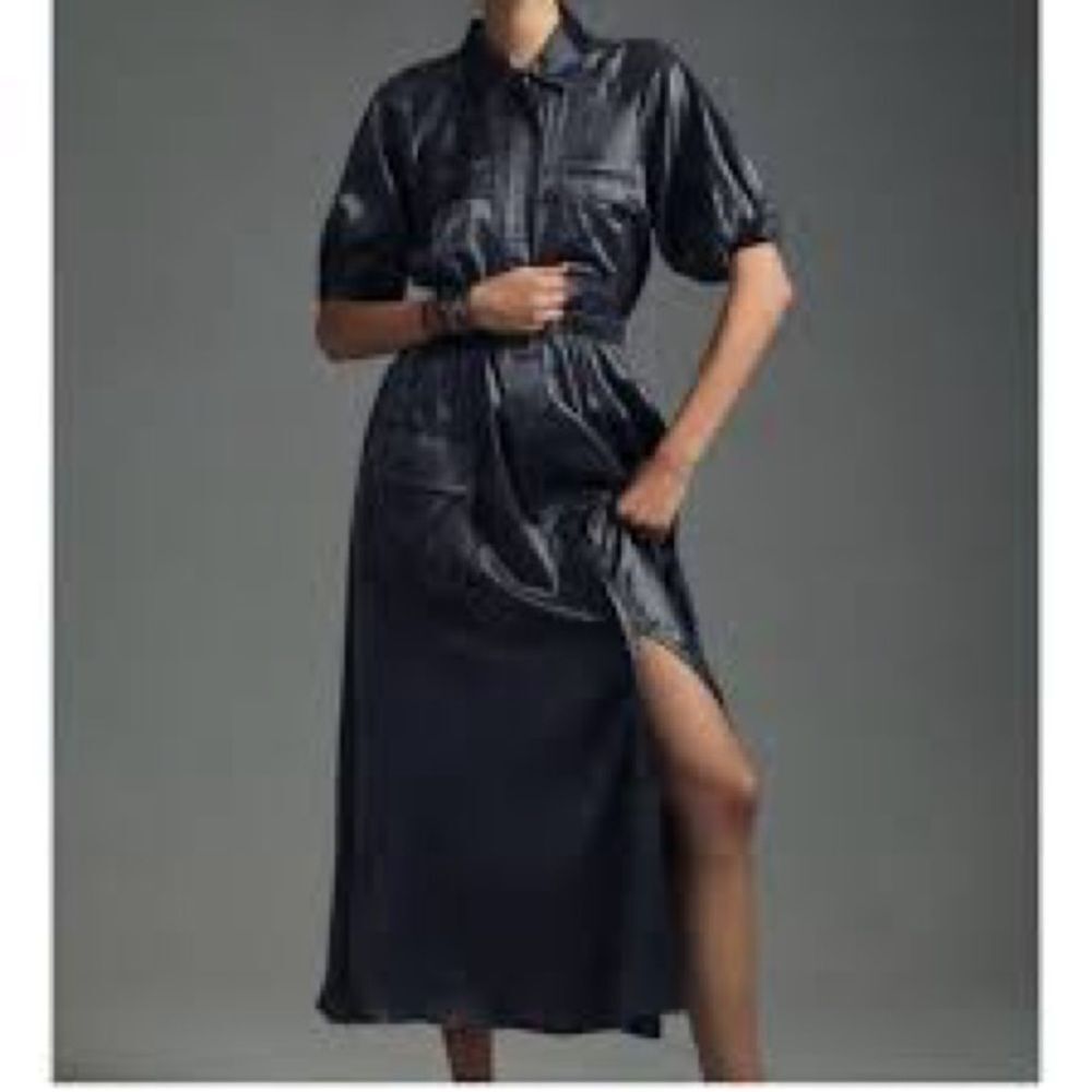 🔥 Samant Chauhan X Anthropologie metallic slate Utility zip up Shirt midi dress